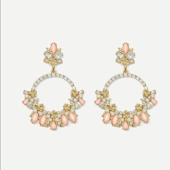 Boutique Bohemian Peach Floral Hoop Earrings Essential Everyday - Picture 1 of 4